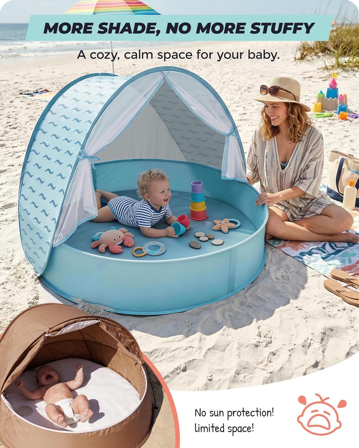 Baby Strandtent met Zwembad Blauw UV 50+ | 3-in-1 Pop-Up Tent