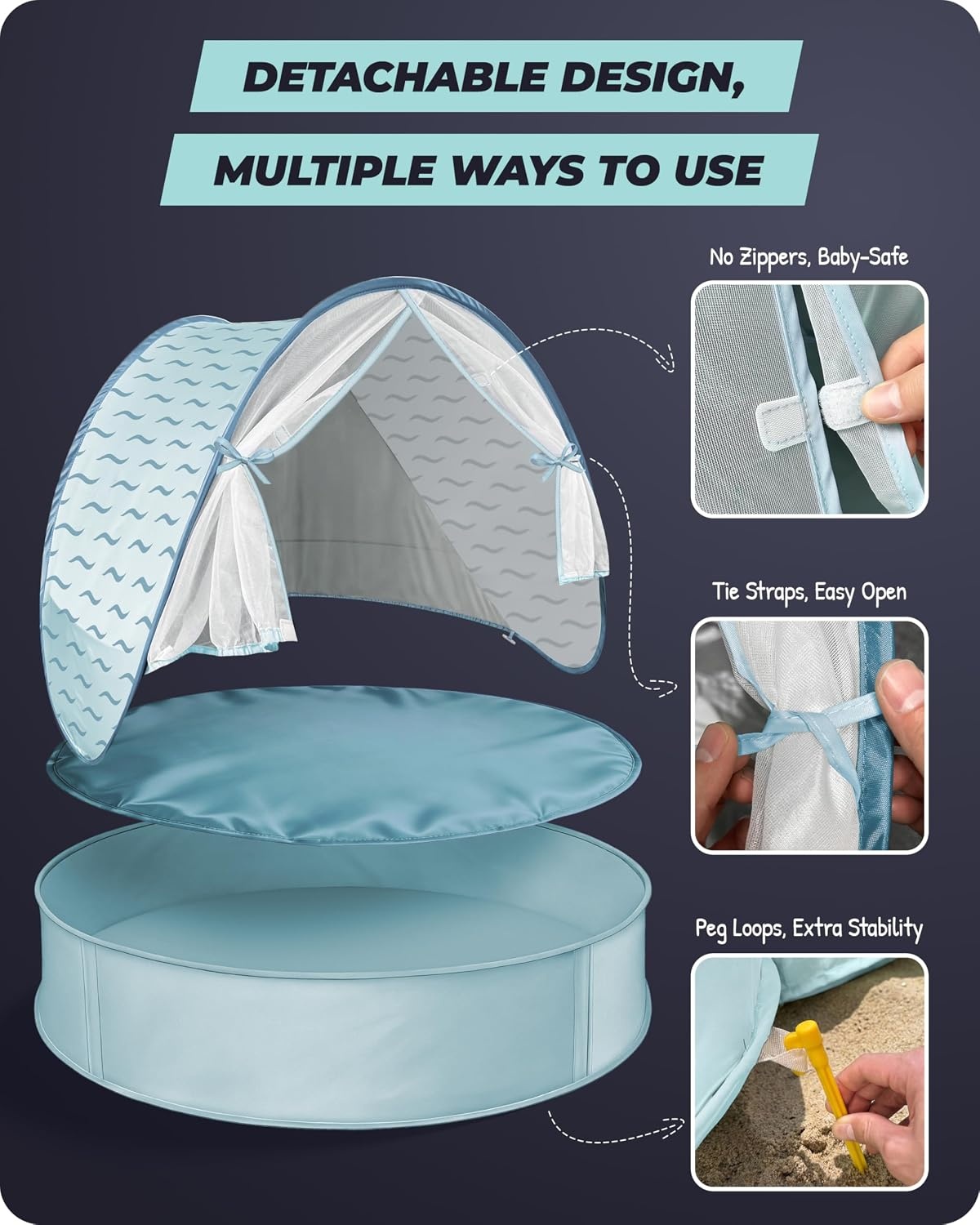 Baby Strandtent met Zwembad Blauw UV 50+ | 3-in-1 Pop-Up Tent