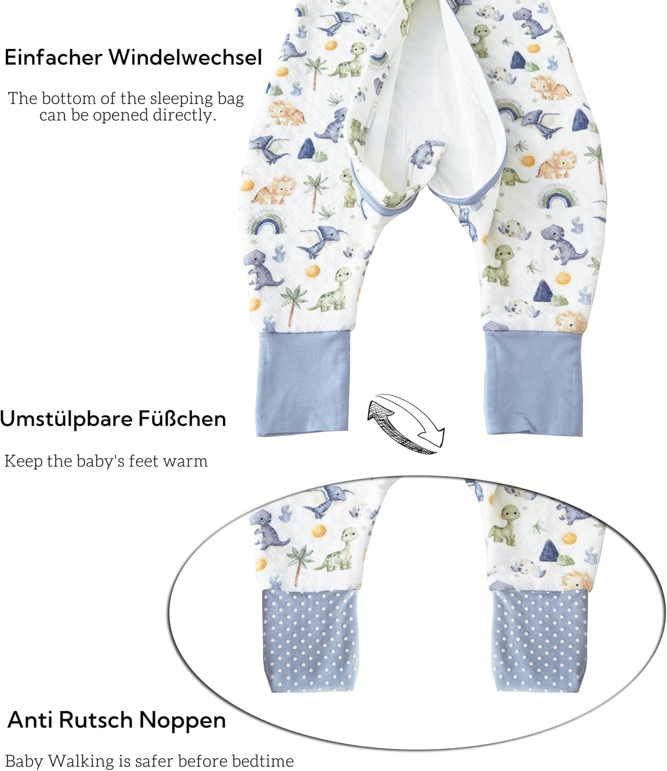 Babyslaapzak met Voeten Dinosaurus 70cm 1.5 TOG (75-85cm) - Katoen