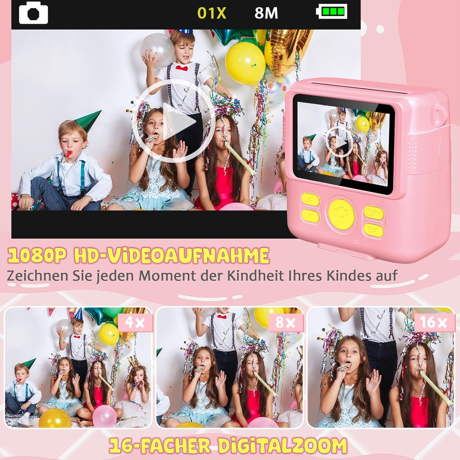 Roze Digitale Kindercamera met Printer & 32GB SD-kaart | 33% Korting