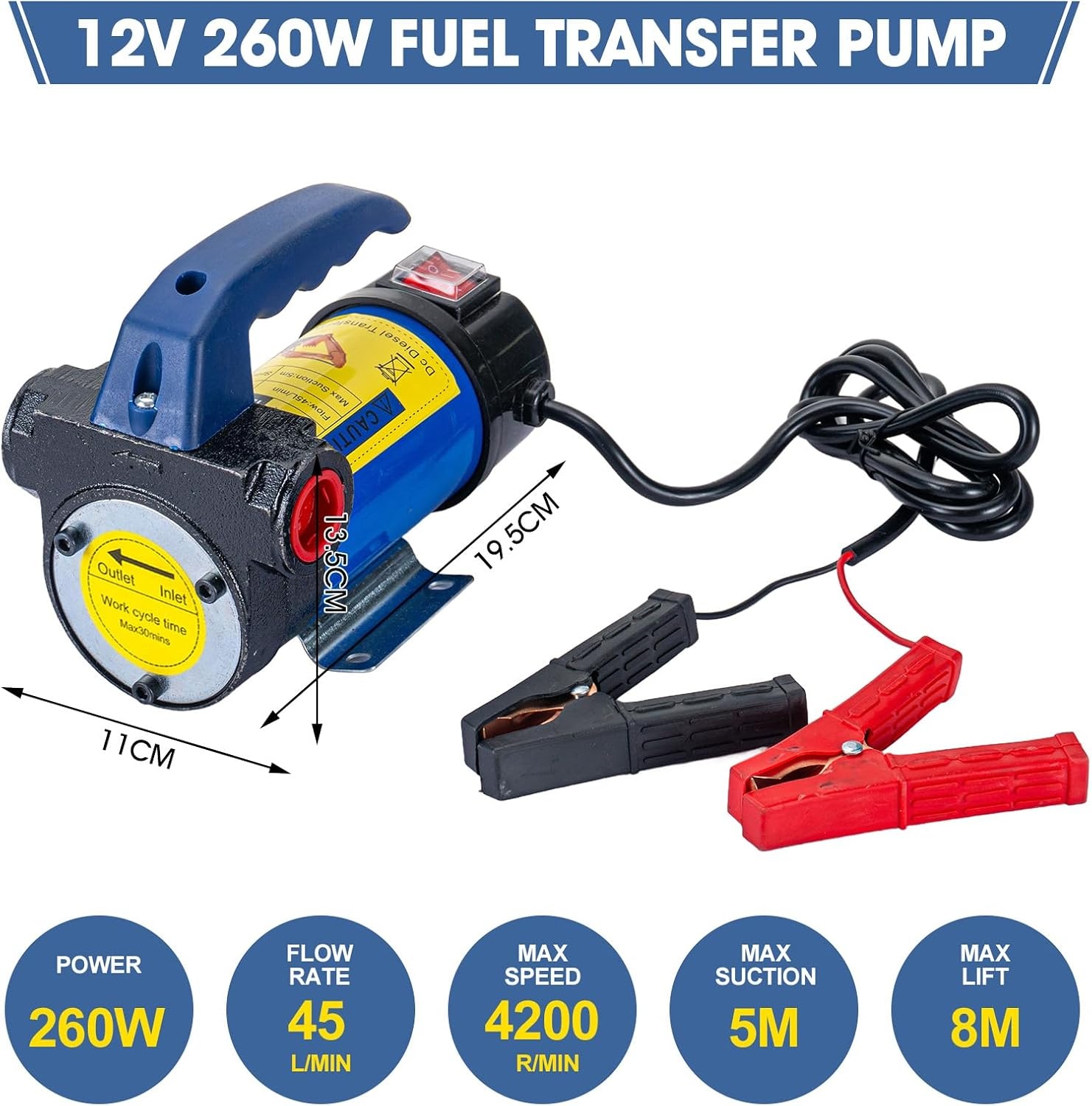 Diesel Transfer Pomp 12V 260W 45L/Min - 29% Korting!