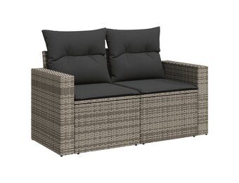 vidaXL Tuinbank 2-zits Poly Rattan Grijs met Kussens - 47% Korting