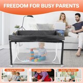 FUNYKICH Opvouwbare babybox met reistas - 120 x 120 x 72 cm, draagbare box voor baby's en peuters met zichtbaar gaas, gevoerd frame, ritsdeur, 10 oceaanballen, 4 handgrepen, donkergrijs