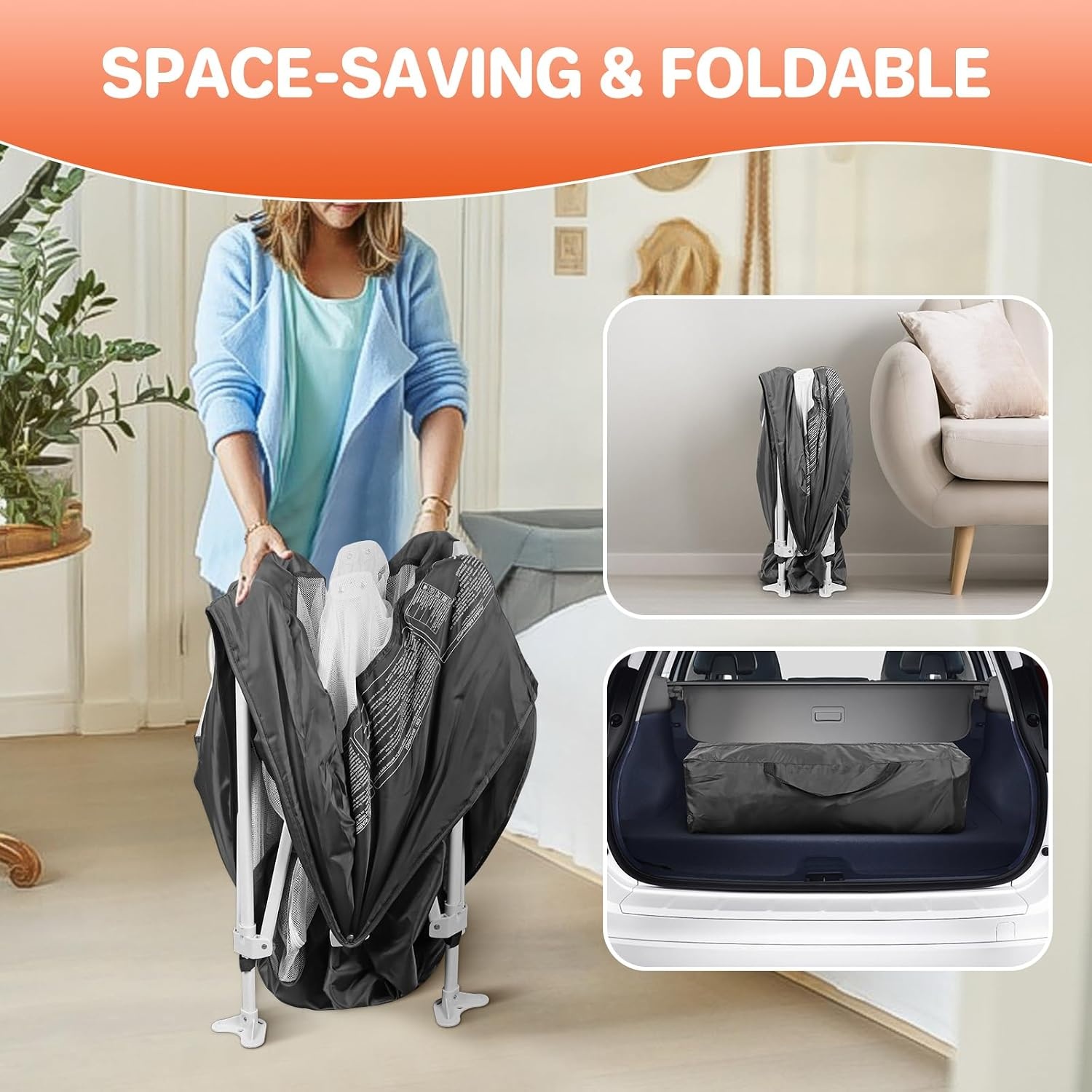 FUNYKICH Opvouwbare babybox met reistas - 120 x 120 x 72 cm, draagbare box voor baby's en peuters met zichtbaar gaas, gevoerd frame, ritsdeur, 10 oceaanballen, 4 handgrepen, donkergrijs