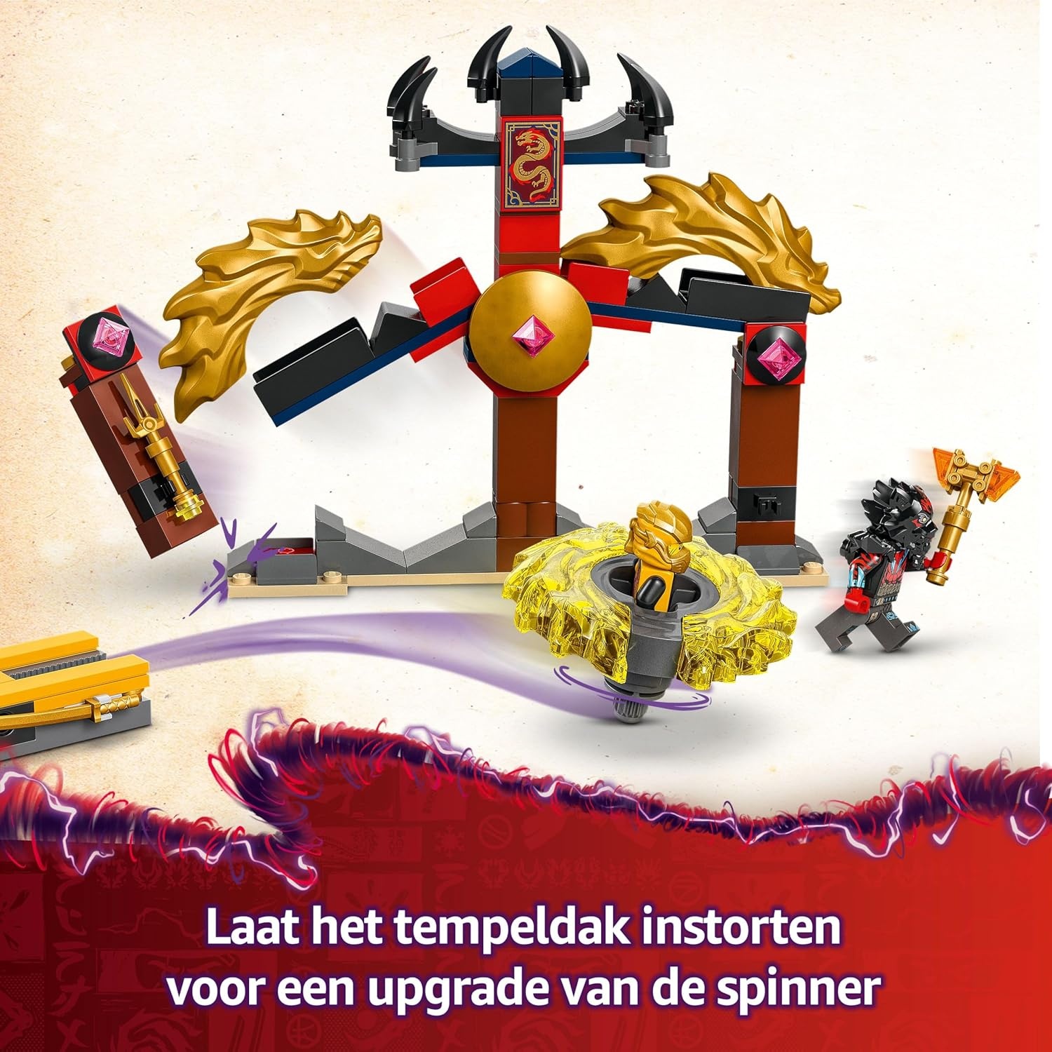 LEGO NINJAGO Spinjitzu drakenstrijdpakket met 2 Minifiguren, Vliegende Elementen en Launchers, Ninja Speelgoed voor 6 jaar en Ouder, Cadeau voor Kinderen en Dragons Rising Fans 71826