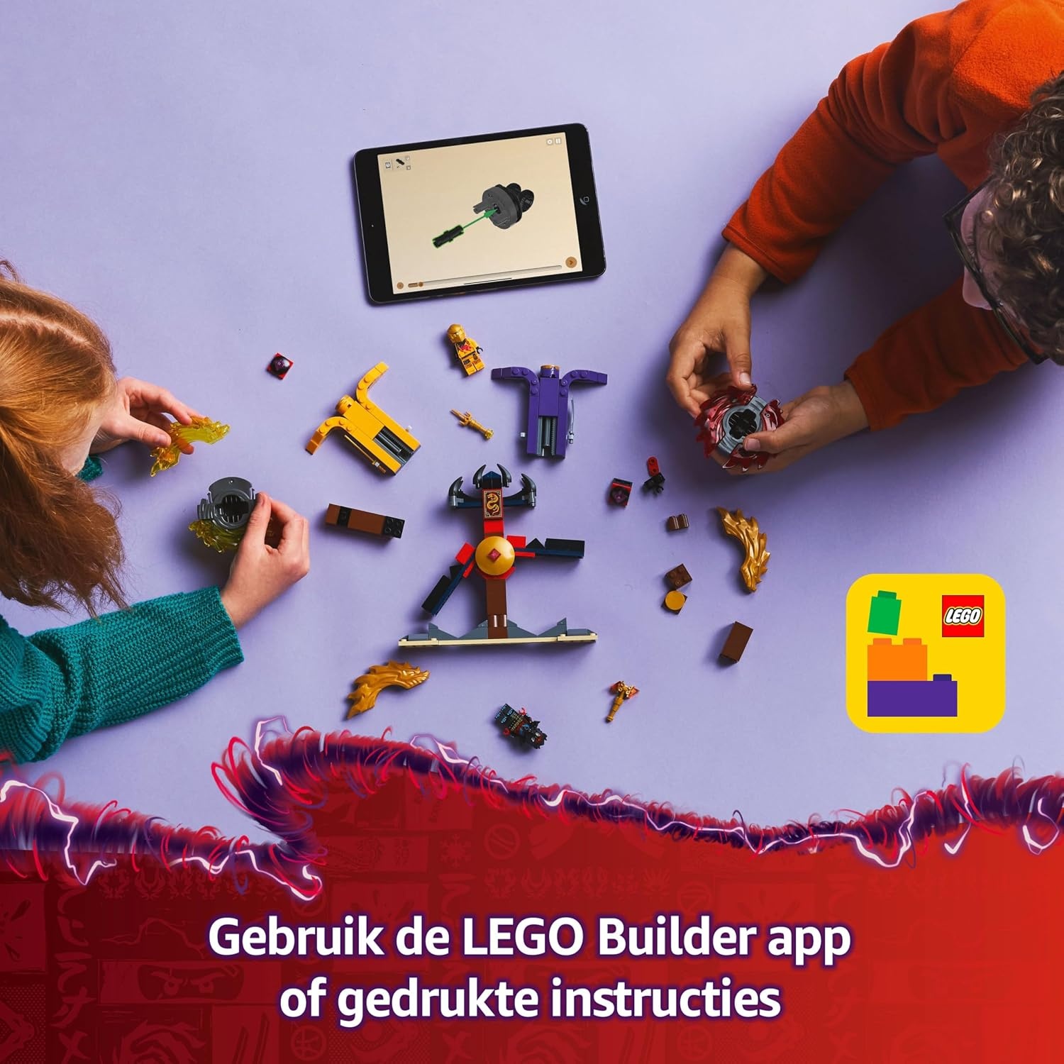 LEGO NINJAGO Spinjitzu drakenstrijdpakket met 2 Minifiguren, Vliegende Elementen en Launchers, Ninja Speelgoed voor 6 jaar en Ouder, Cadeau voor Kinderen en Dragons Rising Fans 71826