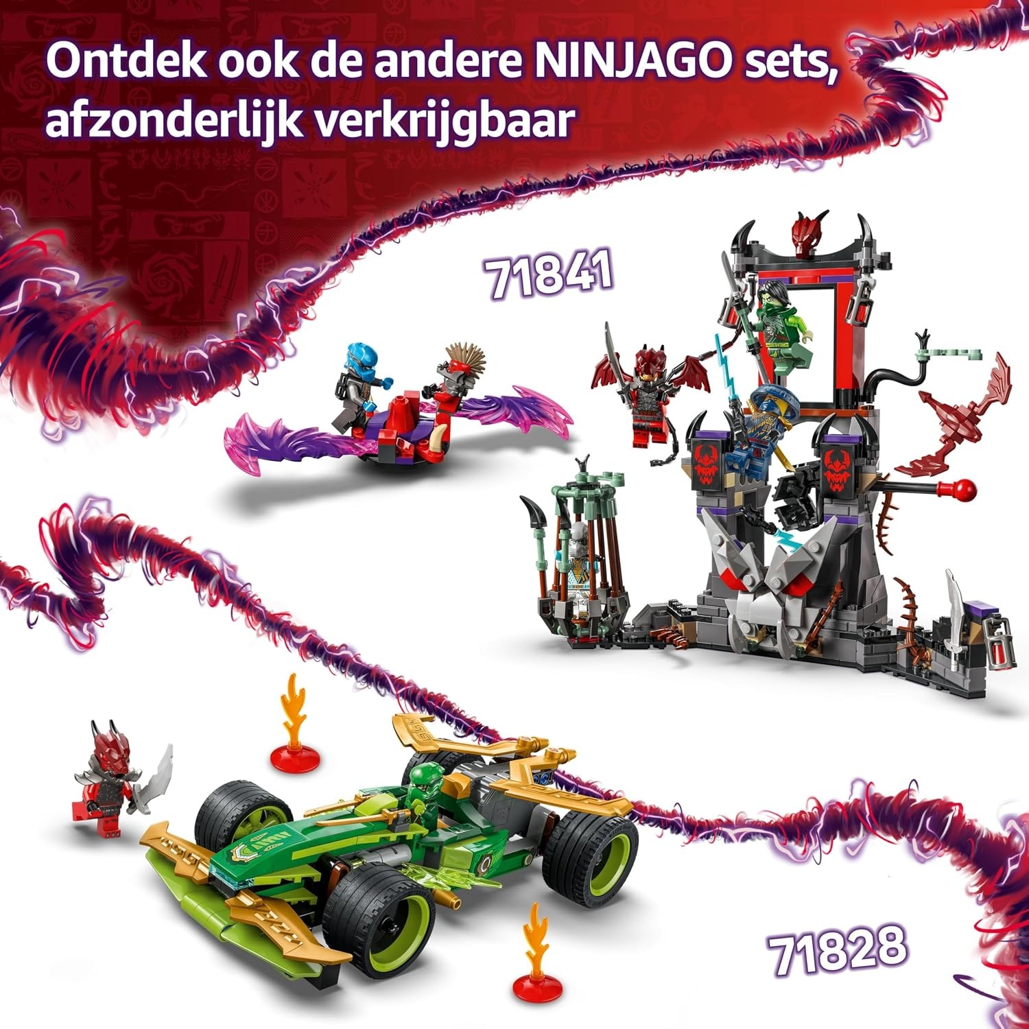 LEGO NINJAGO Spinjitzu drakenstrijdpakket met 2 Minifiguren, Vliegende Elementen en Launchers, Ninja Speelgoed voor 6 jaar en Ouder, Cadeau voor Kinderen en Dragons Rising Fans 71826