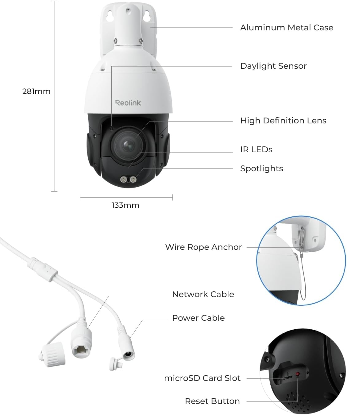 Reolink Slimme 4K/8MP UHD PTZ Dome Beveiligingscamera met Cutting-Edge 16X 3D Optische Zoom, Kleuren Nachtzicht, Persoon/Voertuig/Dier Detectie, Twee-Weg Audio, 24/7 Opname, RLC-823S2