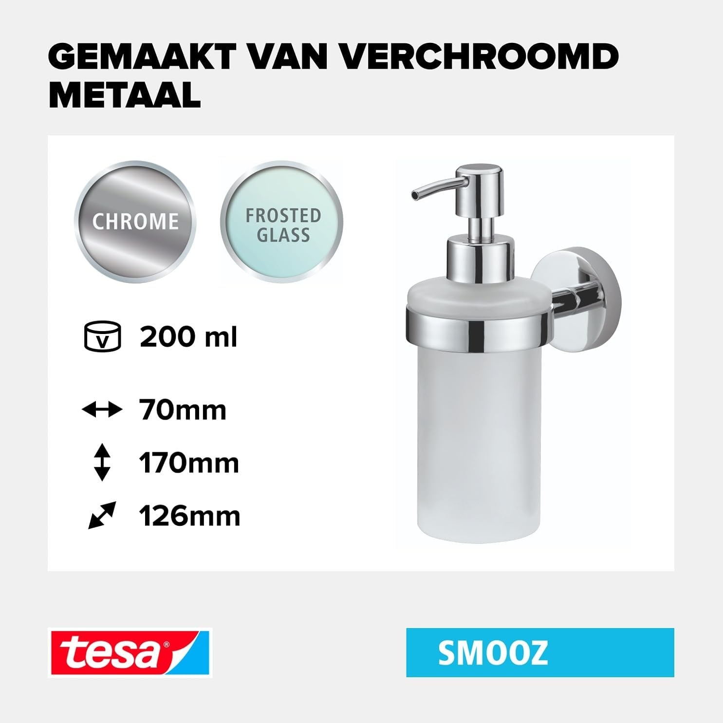 tesa SMOOZ Zeepdispenserset - 200 ml - 70 mm x 170 mm x 126 mm