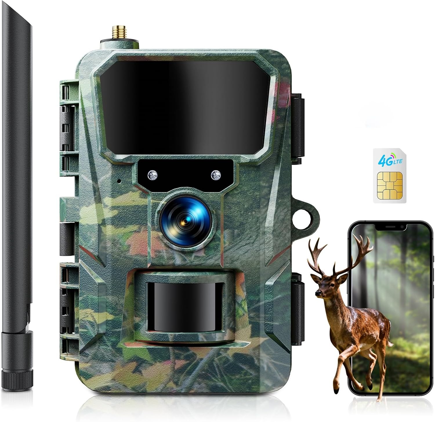WOLFANG 4G LTE mobiele wildcamera, landelijke 4G LTE, 2K 36MP mobiele trailcamera met APP-bediening, super nachtzicht, 2.0'TFT-display, 0.2s trigger, bewegingsgeactiveerd, waterdicht