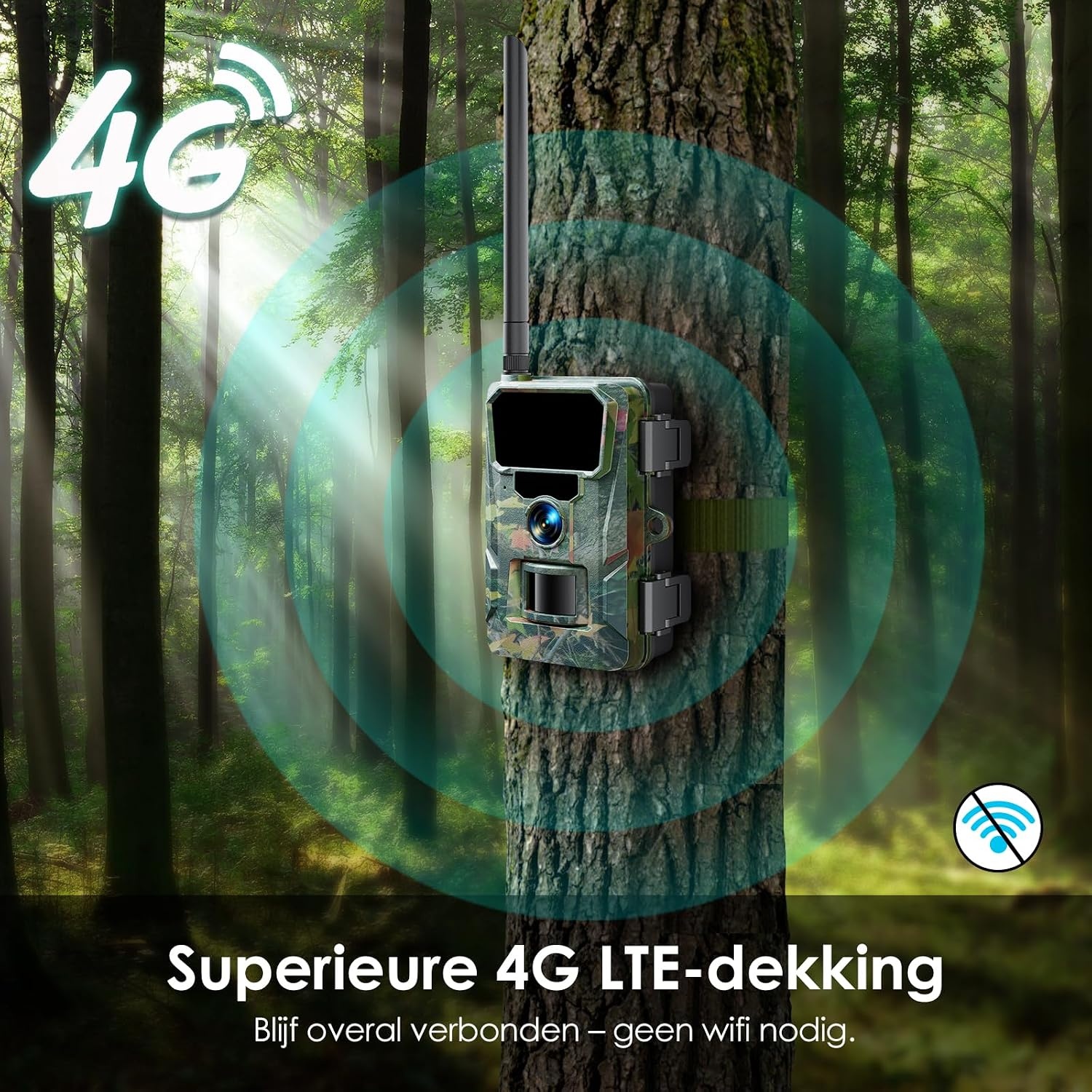 WOLFANG 4G LTE mobiele wildcamera, landelijke 4G LTE, 2K 36MP mobiele trailcamera met APP-bediening, super nachtzicht, 2.0'TFT-display, 0.2s trigger, bewegingsgeactiveerd, waterdicht