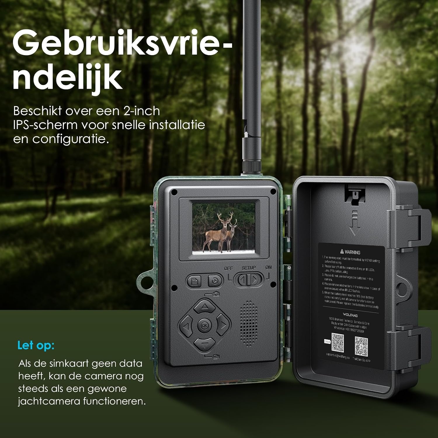 WOLFANG 4G LTE mobiele wildcamera, landelijke 4G LTE, 2K 36MP mobiele trailcamera met APP-bediening, super nachtzicht, 2.0'TFT-display, 0.2s trigger, bewegingsgeactiveerd, waterdicht