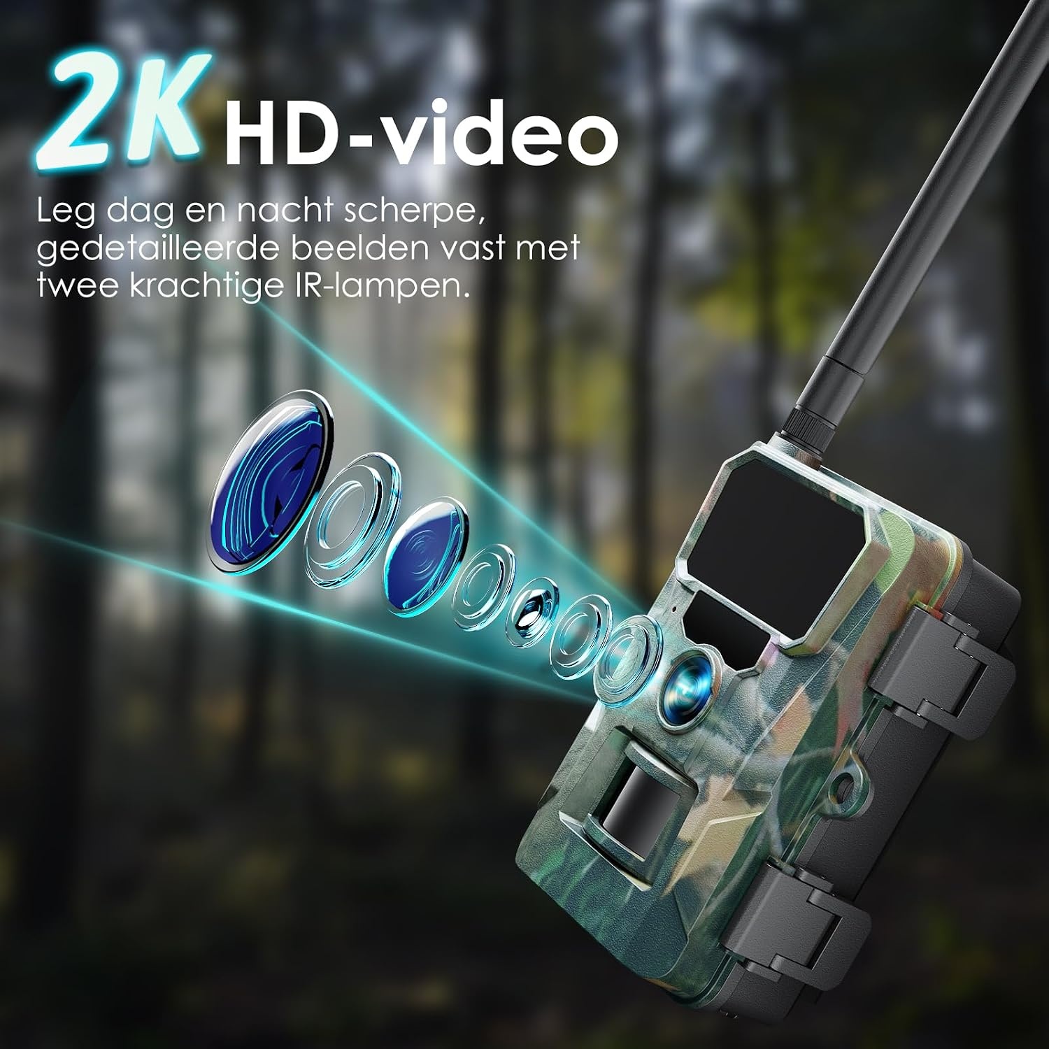 WOLFANG 4G LTE mobiele wildcamera, landelijke 4G LTE, 2K 36MP mobiele trailcamera met APP-bediening, super nachtzicht, 2.0'TFT-display, 0.2s trigger, bewegingsgeactiveerd, waterdicht