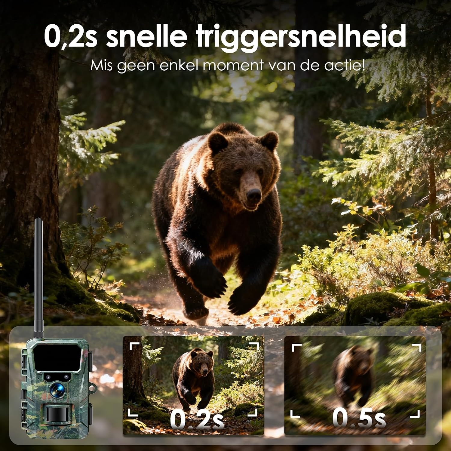 WOLFANG 4G LTE mobiele wildcamera, landelijke 4G LTE, 2K 36MP mobiele trailcamera met APP-bediening, super nachtzicht, 2.0'TFT-display, 0.2s trigger, bewegingsgeactiveerd, waterdicht