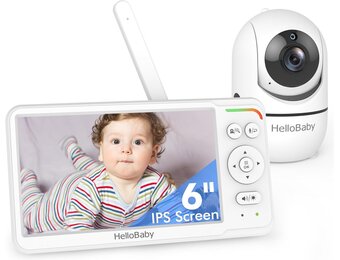 HelloBaby Babyfoon 15,2 cm (6") Wereldprime IPS-scherm 30 uur batterij, veilig geen WiFi, pan-tilt videocamera met nachtzicht, VOX, 2-weg communicatie, 305 meter, draagbare video audio monitor ideaal