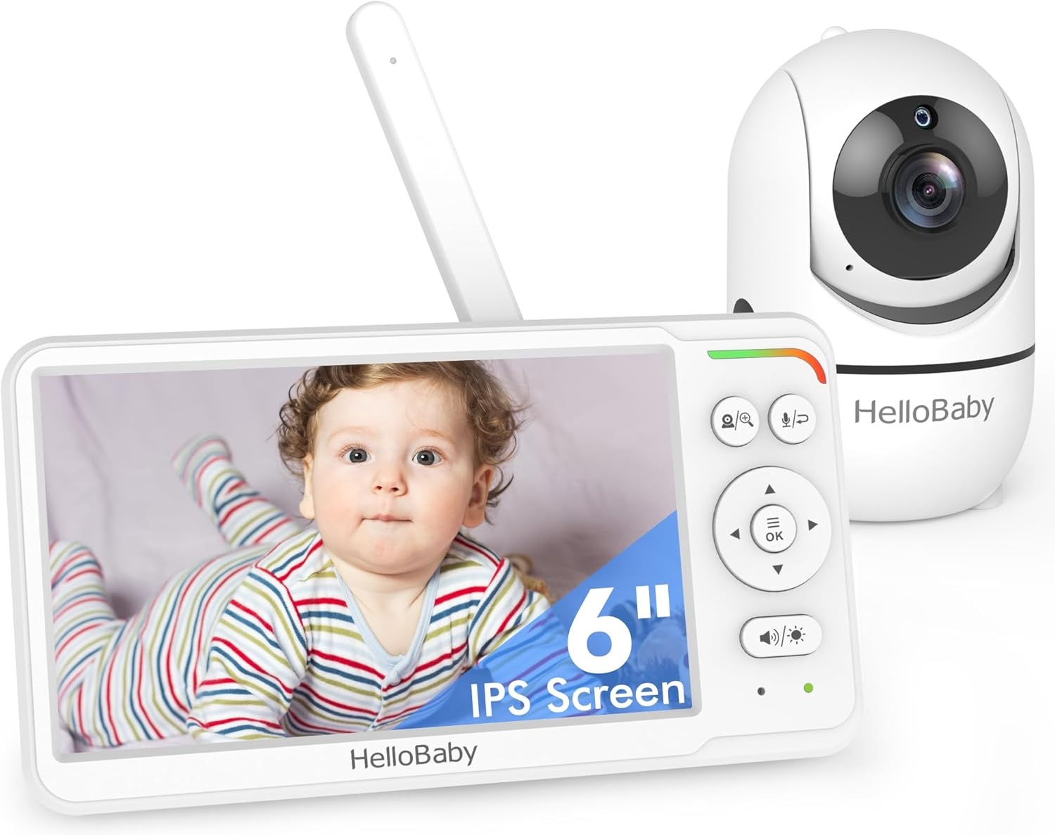 HelloBaby Babyfoon 15,2 cm (6") Wereldprime IPS-scherm 30 uur batterij, veilig geen WiFi, pan-tilt videocamera met nachtzicht, VOX, 2-weg communicatie, 305 meter, draagbare video audio monitor ideaal