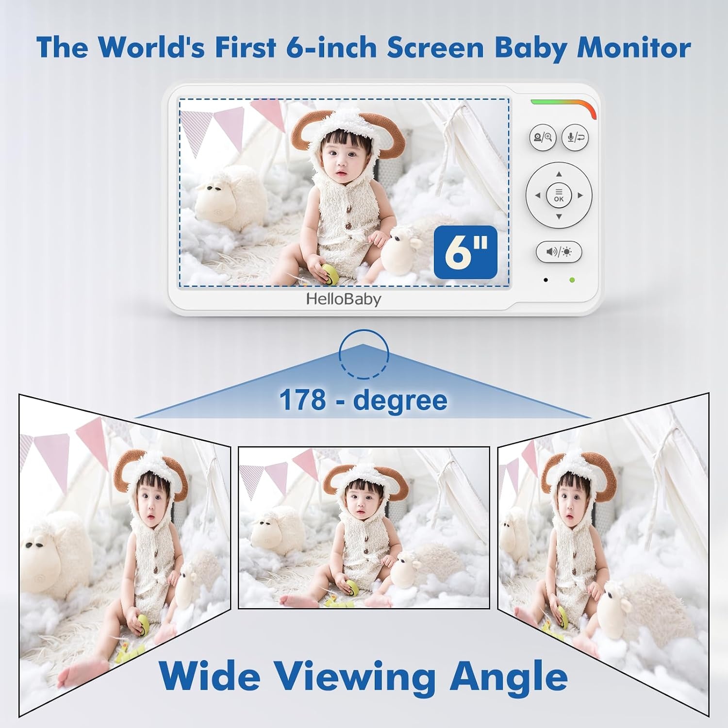 HelloBaby Babyfoon 15,2 cm (6") Wereldprime IPS-scherm 30 uur batterij, veilig geen WiFi, pan-tilt videocamera met nachtzicht, VOX, 2-weg communicatie, 305 meter, draagbare video audio monitor ideaal