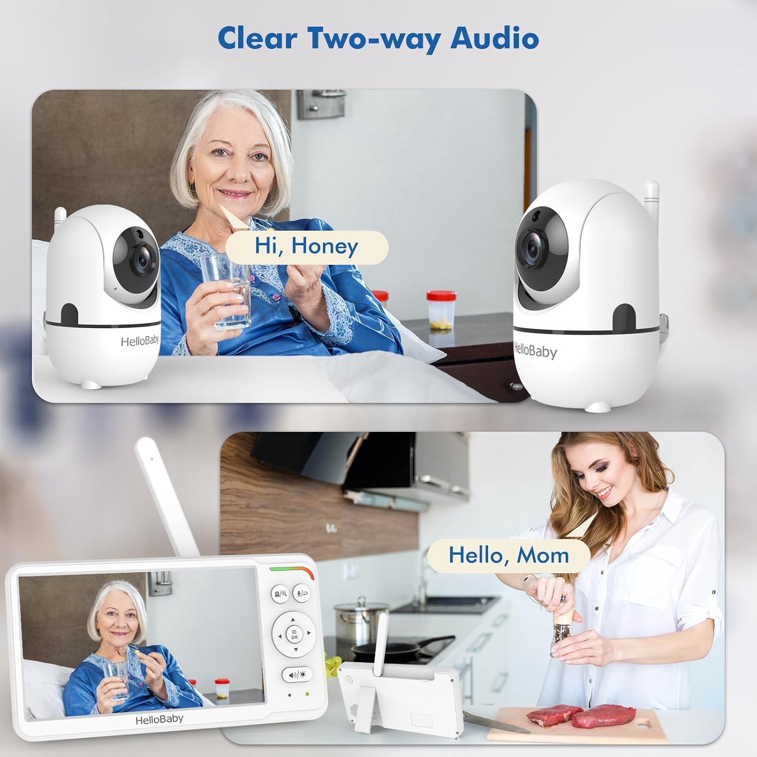 HelloBaby Babyfoon 15,2 cm (6") Wereldprime IPS-scherm 30 uur batterij, veilig geen WiFi, pan-tilt videocamera met nachtzicht, VOX, 2-weg communicatie, 305 meter, draagbare video audio monitor ideaal