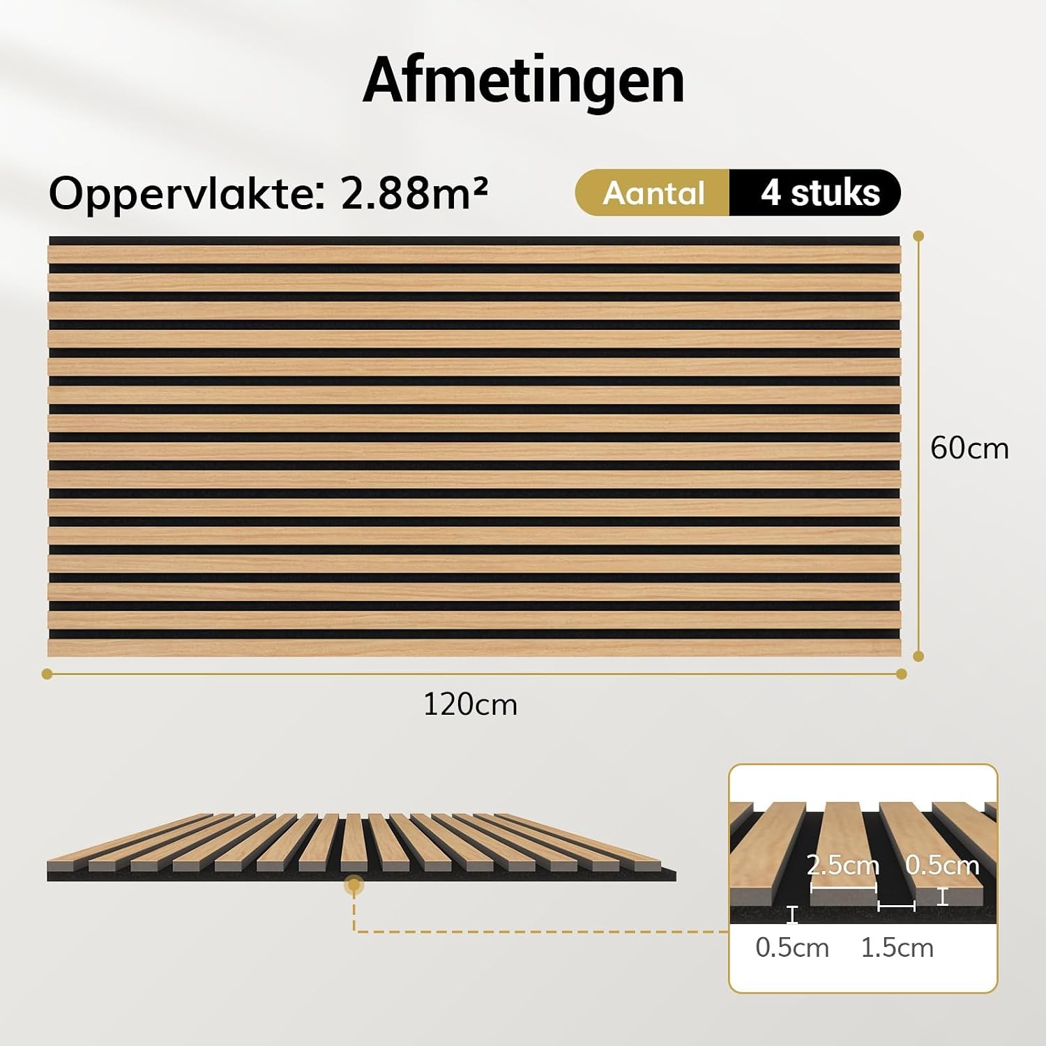 TONOR Houten wandpanelen voor binnenwanddecoratie, 4 stuks, 120 × 60 cm - Maat 4 Pak