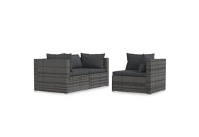 vidaXL Loungeset 3-delig met kussens, poly rattan grijs - 41% korting