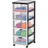 Iris Ohyama, Toren, Ladekast, Kunststof opbergorganizer met ergonomisch handvat, 5L, 5 laden, met wielen, BPA-vrij, Kantoor, Slaapkamer, Woonkamer, DDDC-005, zwart