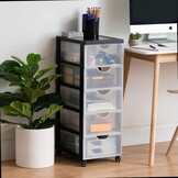 Iris Ohyama, Toren, Ladekast, Kunststof opbergorganizer met ergonomisch handvat, 5L, 5 laden, met wielen, BPA-vrij, Kantoor, Slaapkamer, Woonkamer, DDDC-005, zwart