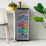 Iris Ohyama, Toren, Ladekast, Kunststof opbergorganizer met ergonomisch handvat, 5L, 5 laden, met wielen, BPA-vrij, Kantoor, Slaapkamer, Woonkamer, DDDC-005, zwart