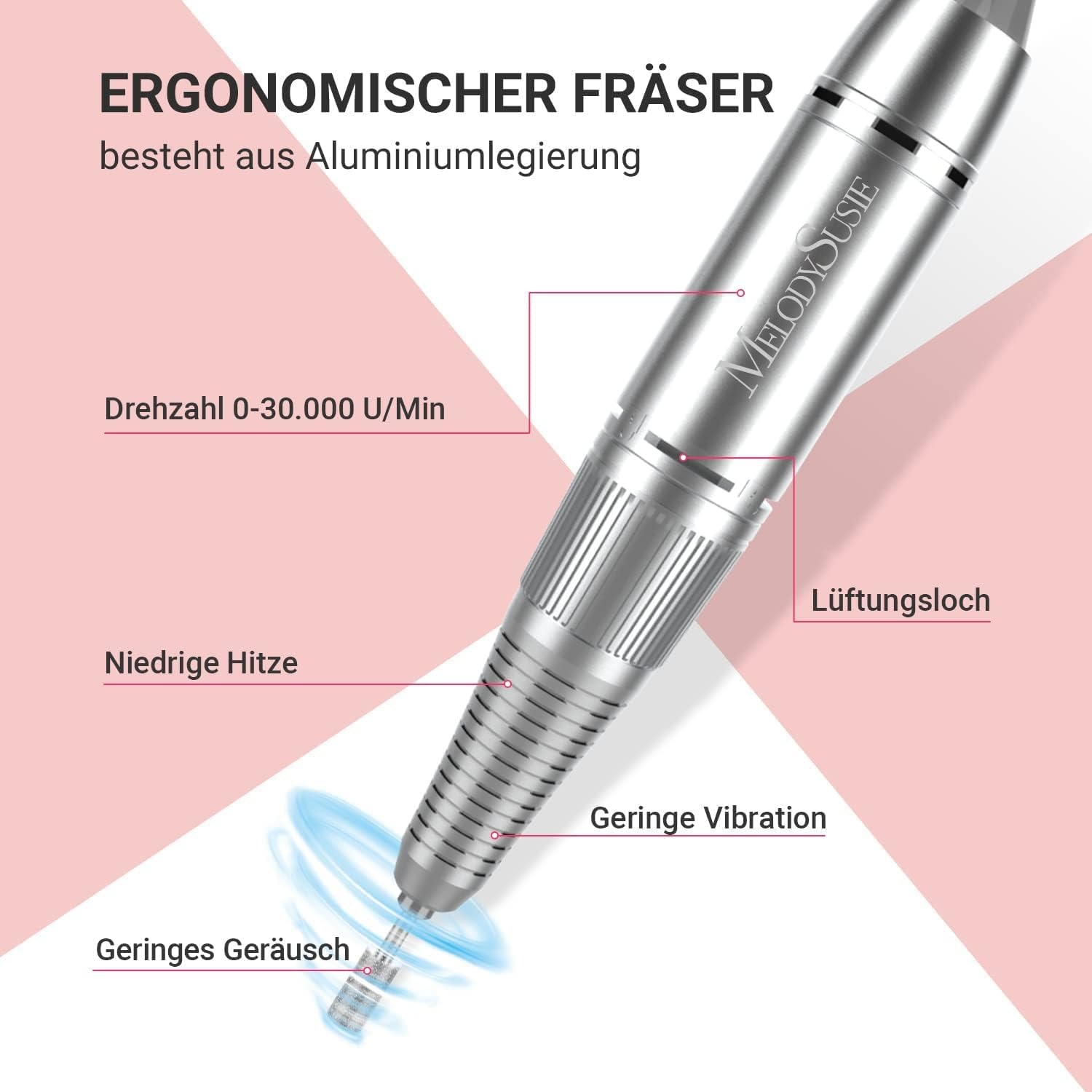 MelodySusie Stofafzuiging, nagelstudio, nagelstofzuiger met filter en nagelfrees, elektrisch 30.000 omw/min, stofafzuiging voor nagels, stille stofzuiger voor professioneel nageldesign manicure pedicure