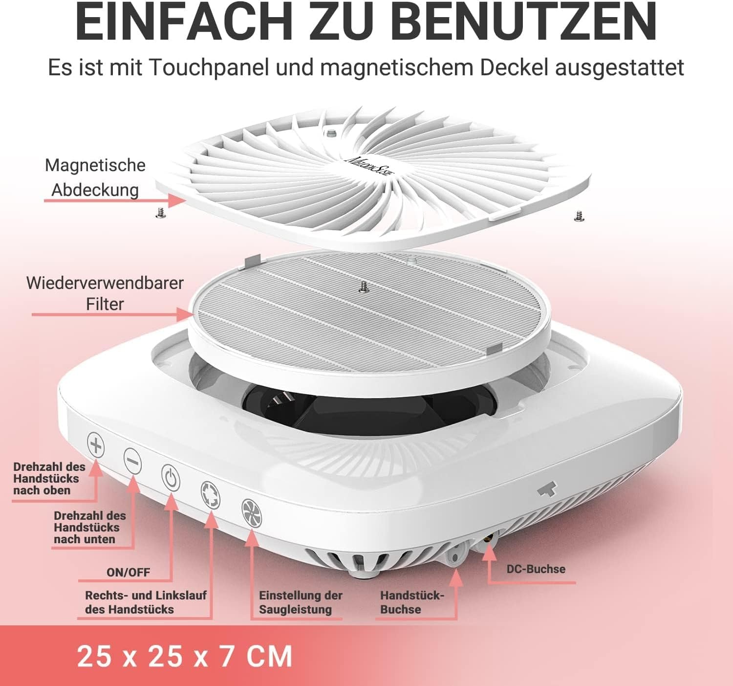 MelodySusie Stofafzuiging, nagelstudio, nagelstofzuiger met filter en nagelfrees, elektrisch 30.000 omw/min, stofafzuiging voor nagels, stille stofzuiger voor professioneel nageldesign manicure pedicure