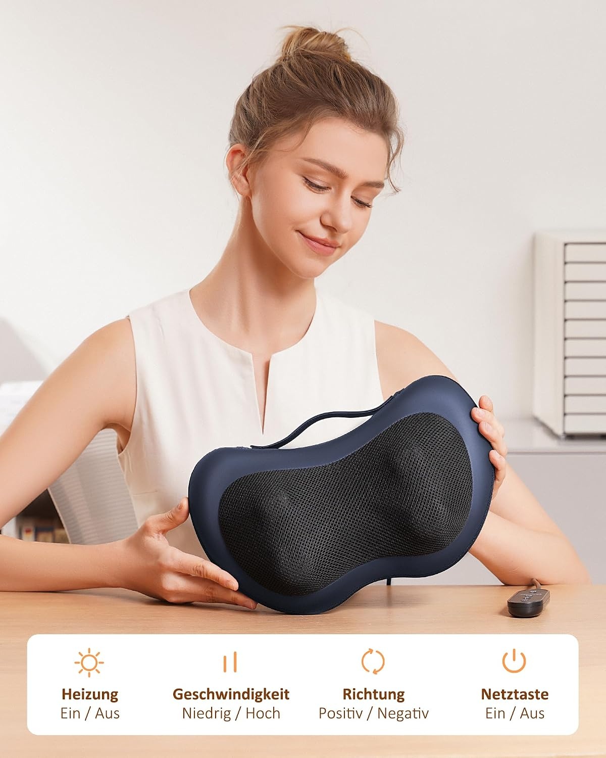 KNQZE Nekmassageapparaat met warmtefunctie, Shiatsu massageapparaat met 3D roterende massagekoppen, massagekussen voor nek, schouder en rug, rugmassageapparaat voor kantoor, thuis, afstandsbediening
