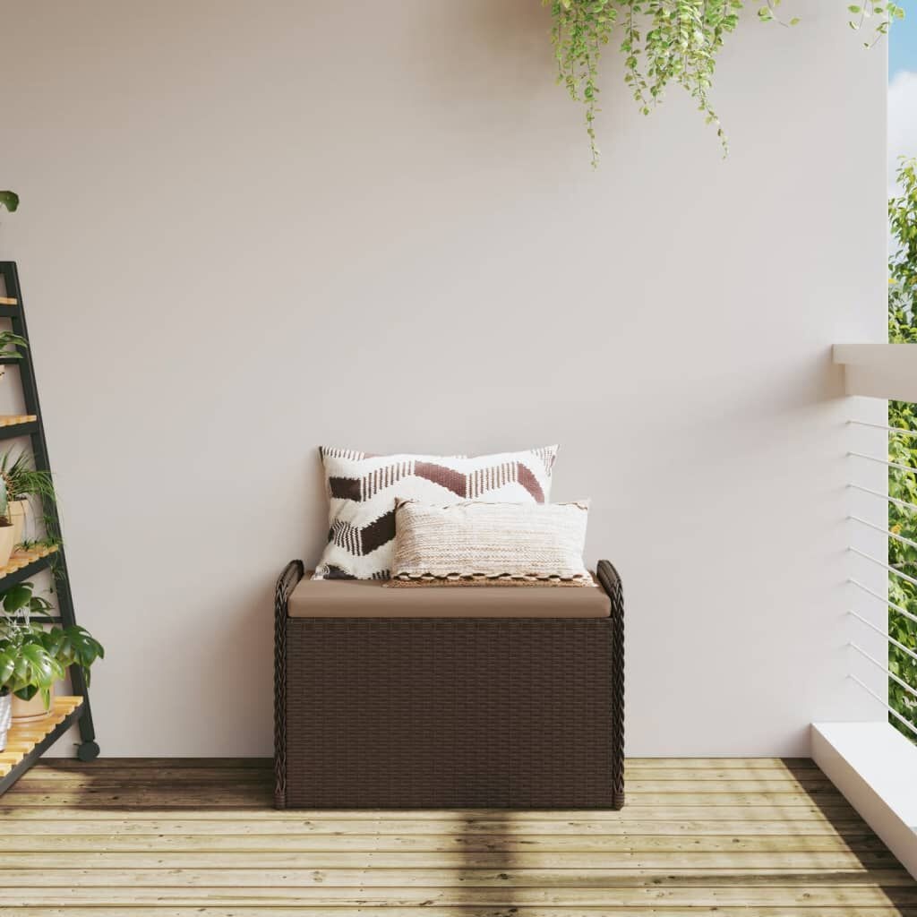 vidaXL Opbergbankje met kussen 80x51x52 cm poly rattan bruin