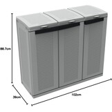 Terry, Ecocab 3 kast voor afvalscheiding, voor binnen en buiten, 3 aparte vakken, materiaal: kunststof, afmetingen: 102 x 39 x 88,7 cm