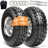 Steekwagenwielen handkarren met massieve rubberen banden - 4,10 massief rubberen banden 3,50-4, reservewielen voor steekwagen 260 x 85 mm, (16 mm wielas 2 stuks)