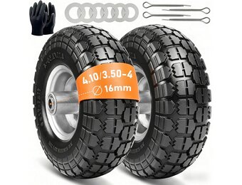 Steekwagenwielen handkarren met massieve rubberen banden - 4,10 massief rubberen banden 3,50-4, reservewielen voor steekwagen 260 x 85 mm, (16 mm wielas 2 stuks)