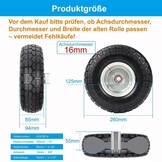Steekwagenwielen handkarren met massieve rubberen banden - 4,10 massief rubberen banden 3,50-4, reservewielen voor steekwagen 260 x 85 mm, (16 mm wielas 2 stuks)