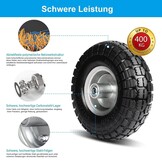 Steekwagenwielen handkarren met massieve rubberen banden - 4,10 massief rubberen banden 3,50-4, reservewielen voor steekwagen 260 x 85 mm, (16 mm wielas 2 stuks)