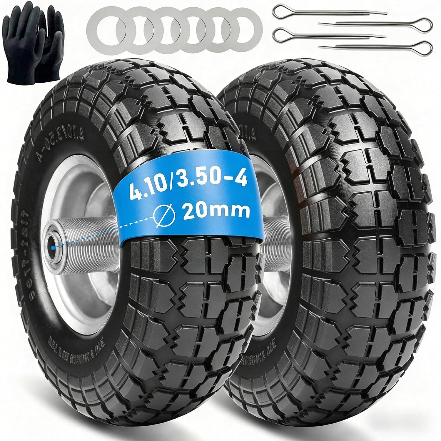 Steekwagenwielen handkarren met massieve rubberen banden - 4,10 massief rubberen banden 3,50-4, reservewielen voor steekwagen 260 x 85 mm, (16 mm wielas 2 stuks)