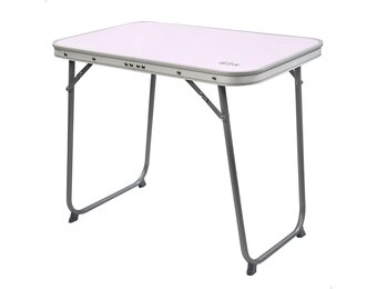 Klapbare campingtafel lichtgewicht 60x40x50 cm met inklapbare poten, MDF blad, stalen frame, mauve kleur en draaghandvat