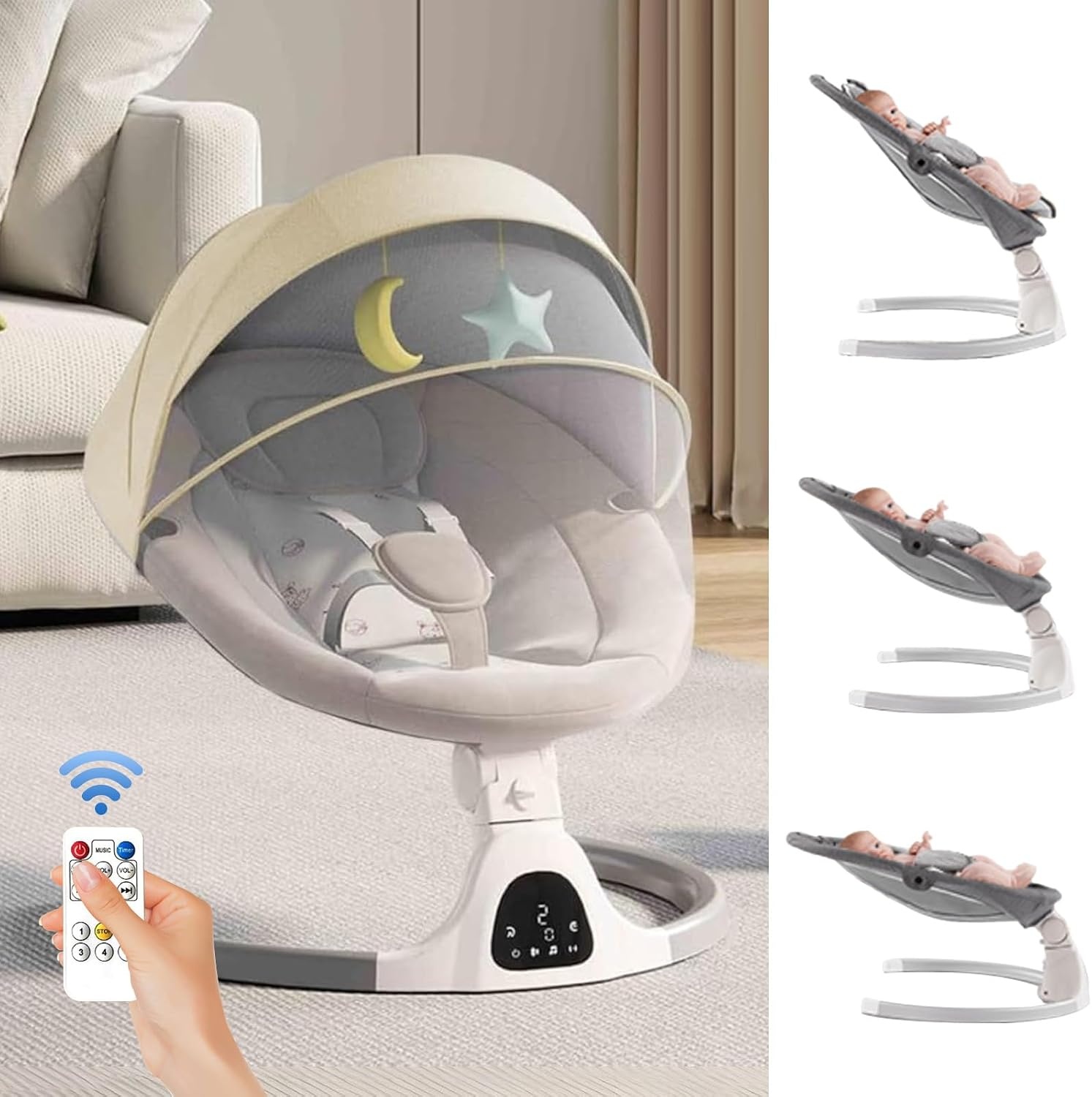 HoldOneLight Elektrische Babyschommel - Verstelbaar - Beige