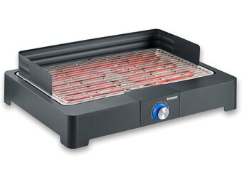 SEVERIN tafelgrill met roestvrijstalen grillrooster voor binnen en buiten, elektrische grill met snelle start, balkongrill zonder verbrandingsgevaar, zwart, PG 8565
