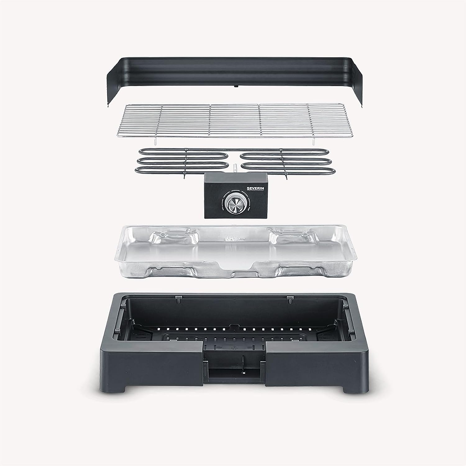 SEVERIN tafelgrill met roestvrijstalen grillrooster voor binnen en buiten, elektrische grill met snelle start, balkongrill zonder verbrandingsgevaar, zwart, PG 8565