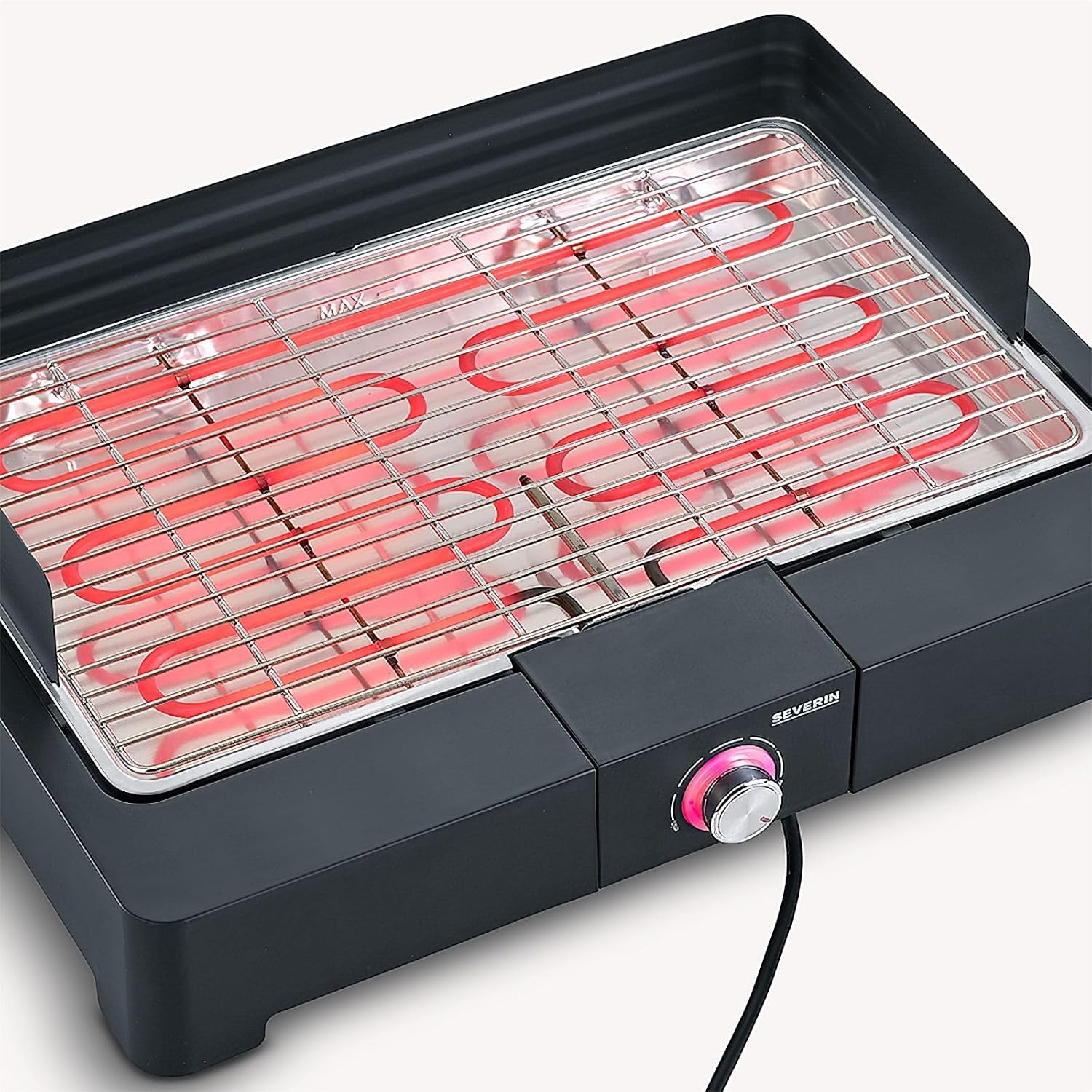 SEVERIN tafelgrill met roestvrijstalen grillrooster voor binnen en buiten, elektrische grill met snelle start, balkongrill zonder verbrandingsgevaar, zwart, PG 8565