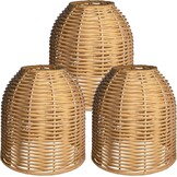 Vintage Rotan Lampenkap, Set van 3, Tafellampenkap voor Woonkamer Slaapkamer Eetkamer Keuken Badkamer Buiten