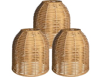 Vintage Rotan Lampenkap, Set van 3, Tafellampenkap voor Woonkamer Slaapkamer Eetkamer Keuken Badkamer Buiten