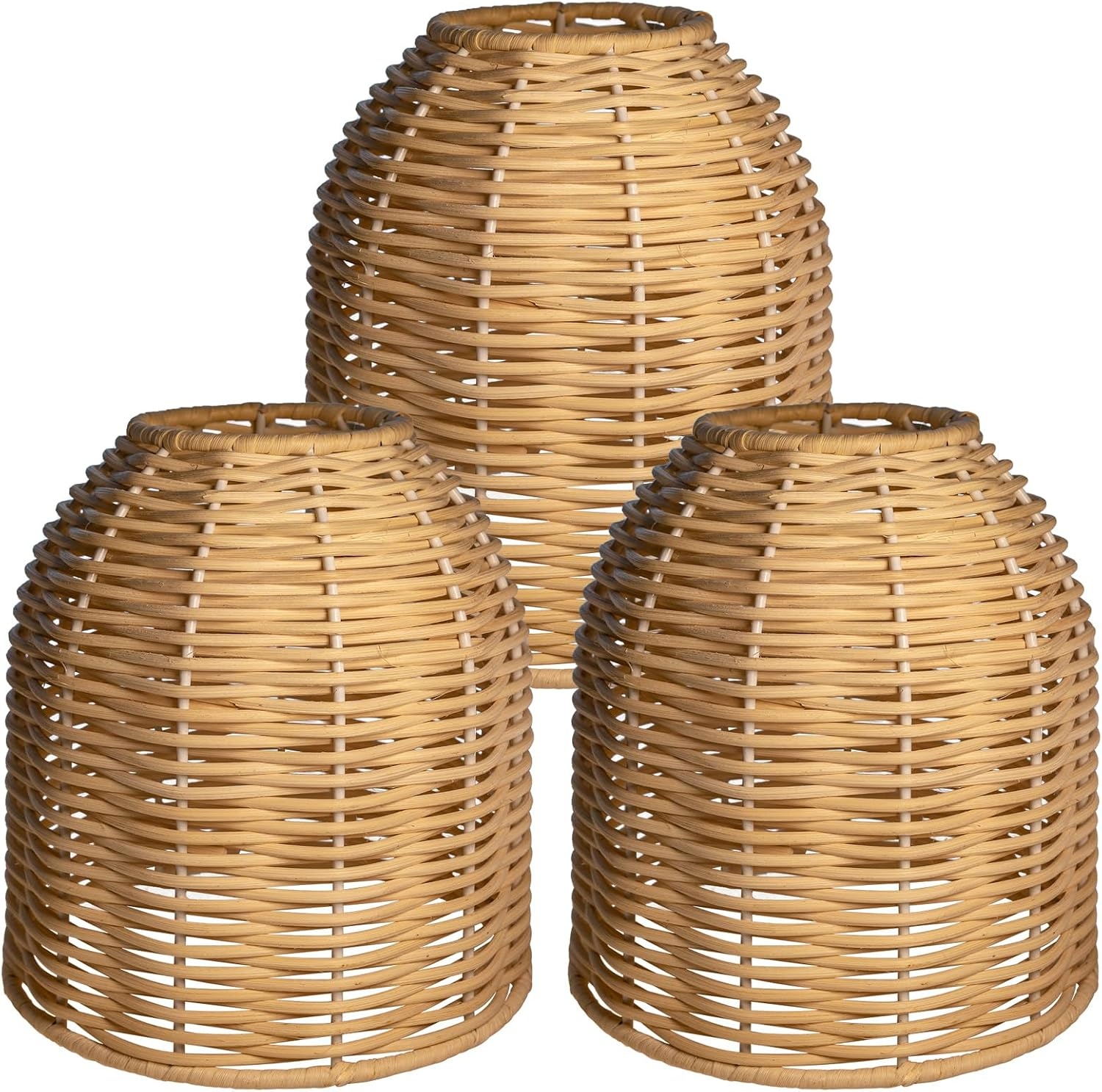 Vintage Rotan Lampenkap, Set van 3, Tafellampenkap voor Woonkamer Slaapkamer Eetkamer Keuken Badkamer Buiten