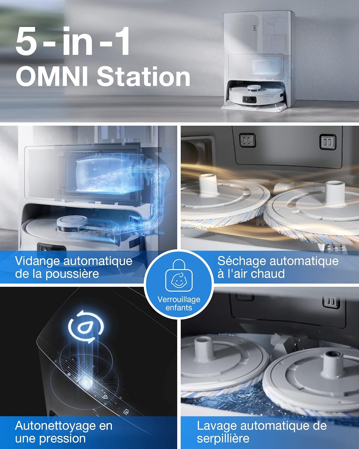 ECOVACS Deebot X1 e Omni robotstofzuiger met multifunctioneel reinigingsstation, 260 min, 400 m², 3D-kaarten, AIVI 3.0 vermijding van obstakels, spraakassistent Yiko