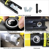 QWORK® hydraulische perstang, perstang, kabelschoenen, 16T, met 13 snijbladen 8-300 mm² - Maat 16T