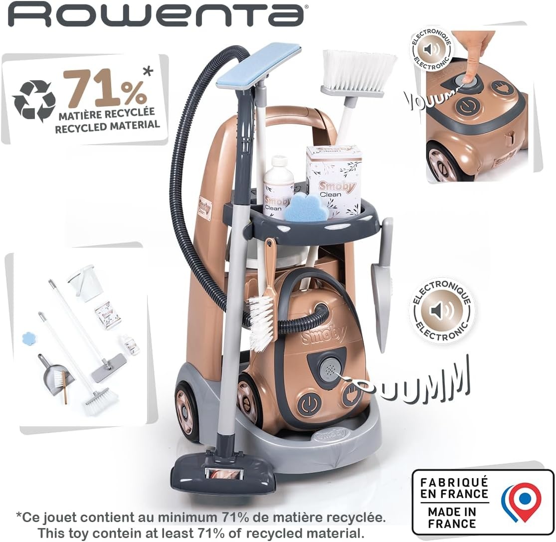 Smoby Rowenta Schoonmaaktrolley met Stofzuiger - 9 Accessoires, 58% Korting