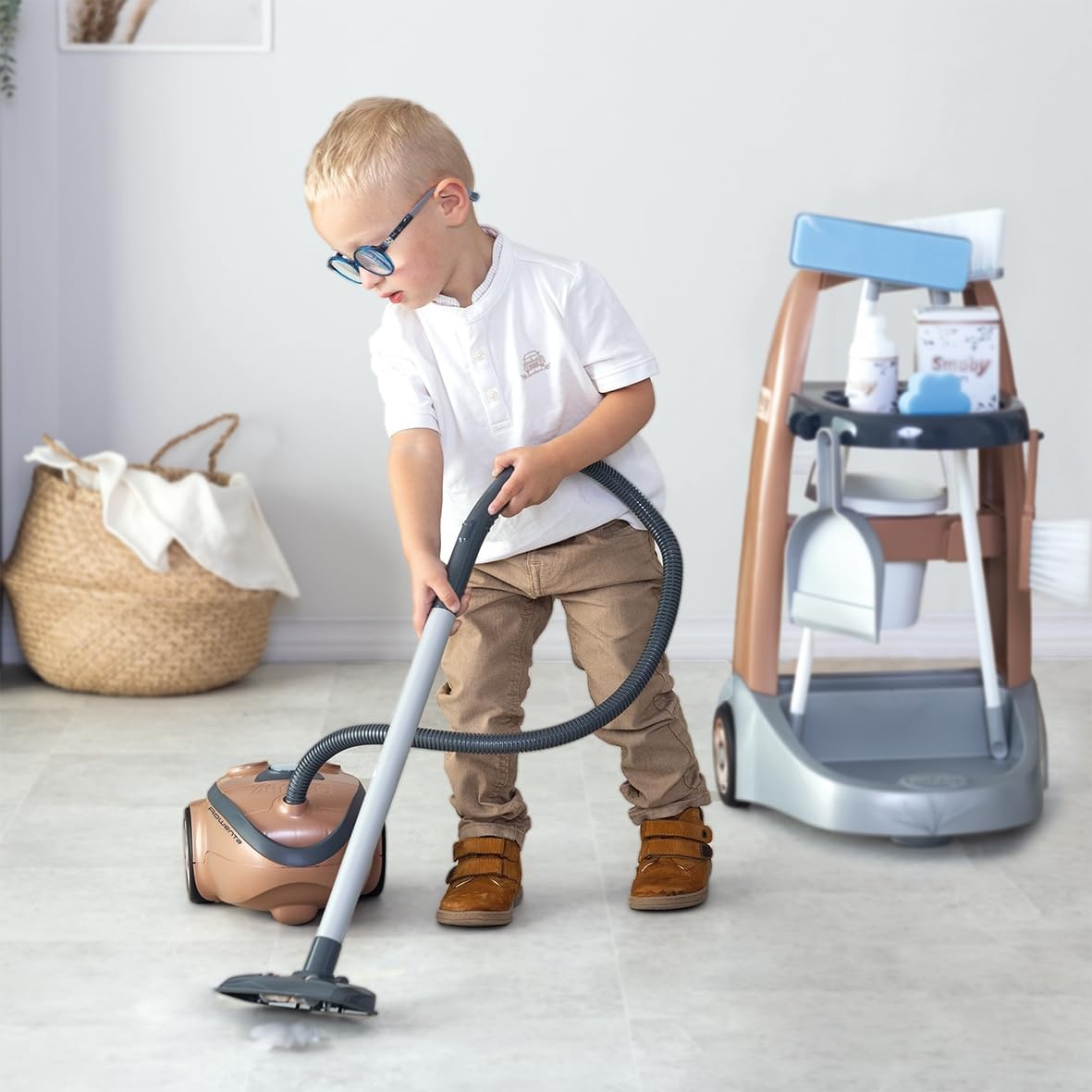 Smoby Rowenta Schoonmaaktrolley met Stofzuiger - 9 Accessoires, 58% Korting