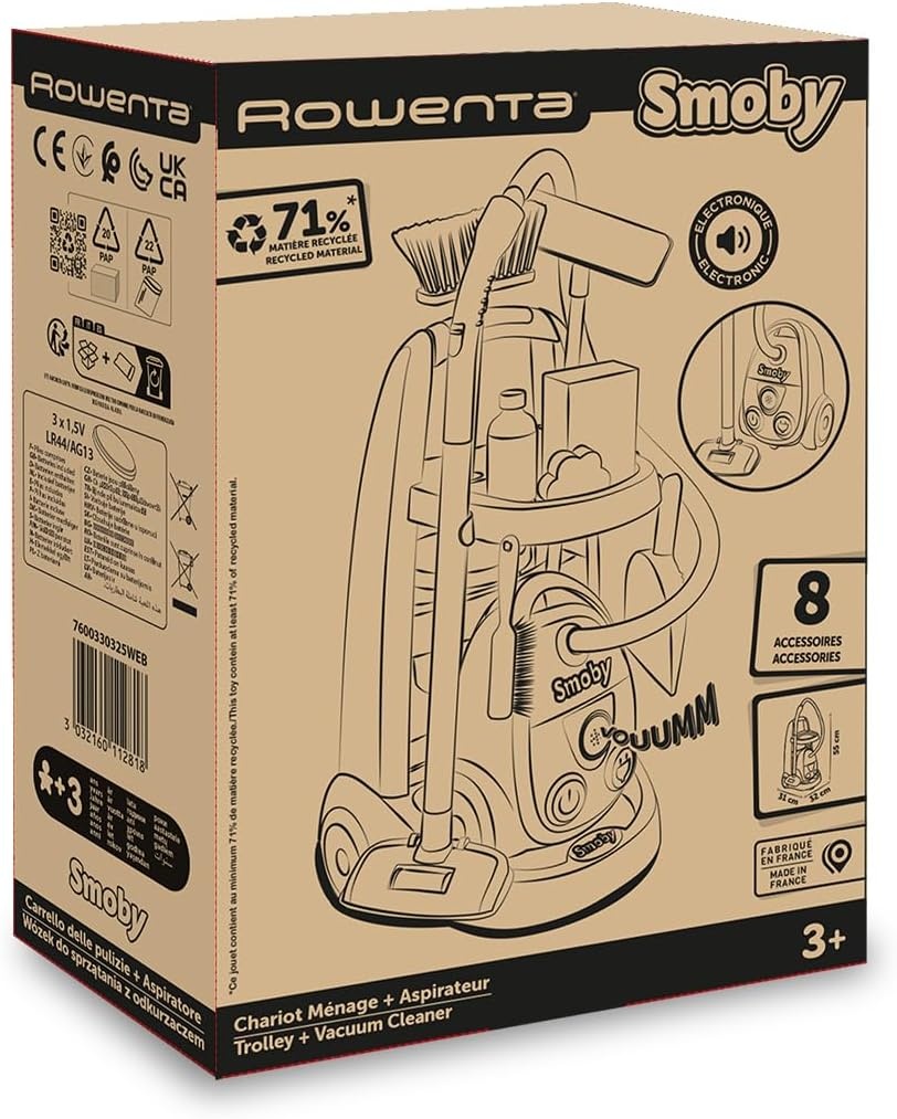 Smoby Rowenta Schoonmaaktrolley met Stofzuiger - 9 Accessoires, 58% Korting